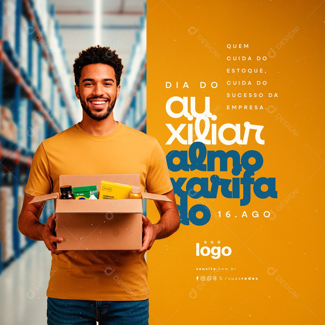 Dia do Auxiliar de Almoxarifado 16 de Agosto Social Media PSD Editável