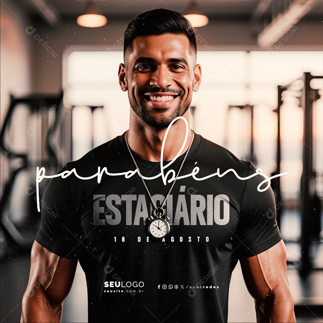 Dia do Estagiário 18 de Agosto Parabéns Social Media PSD Editável