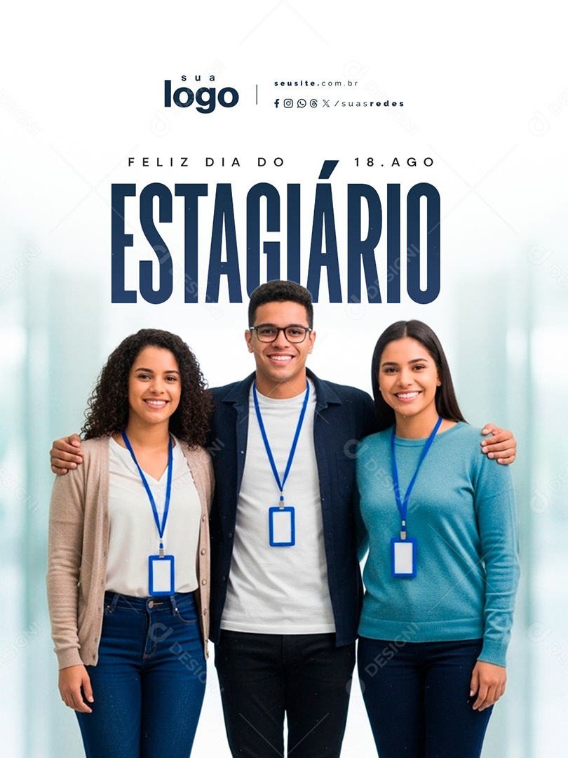 Feliz Dia do Estagiário 18 de Agosto Social Media PSD Editável