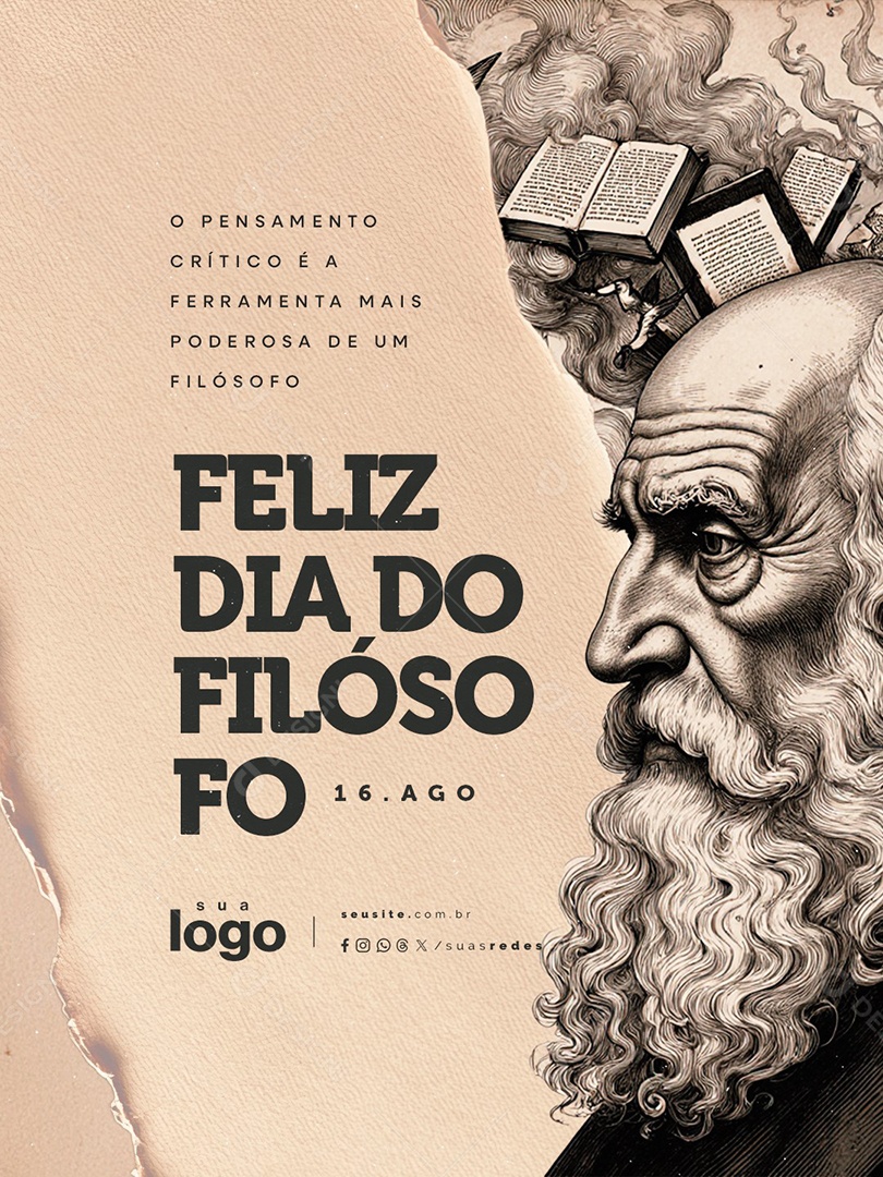 Feliz Dia do Filósofo 16 de Agosto Pensamento Crítico Social Media PSD Editável
