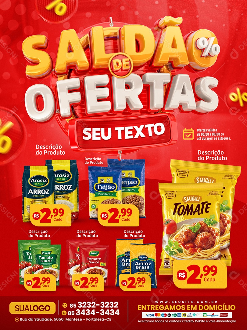Tabloide Supermercado Saldão de Ofertas Produtos Social Media PSD Editável