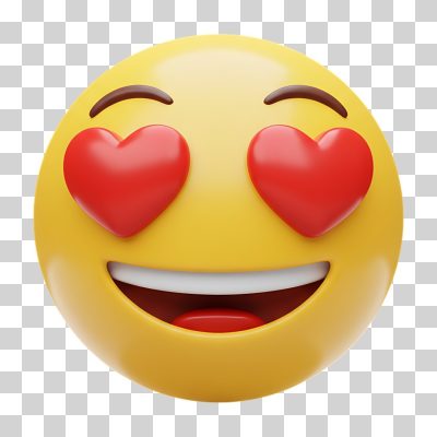 Emoji Apaixonado Carinha Amarela Olhos de Coração PNG Transparente