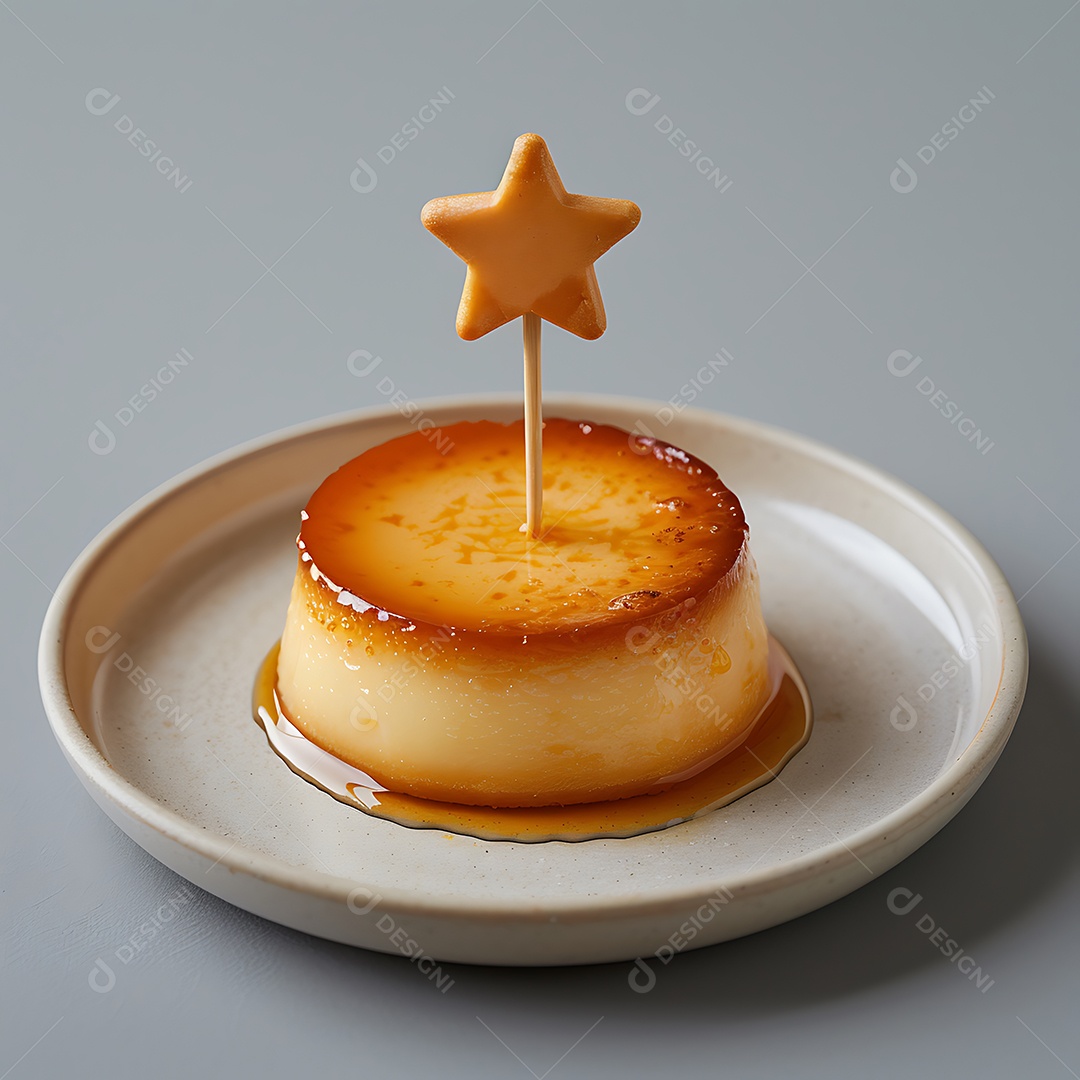 A imagem mostra um flan, também conhecido como pudim de caramelo ou crème caramel