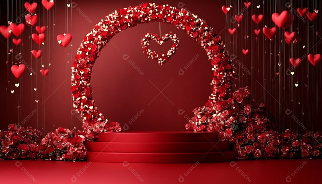 A imagem retrata uma decoração festiva associada ao Dia de São Valentim, também conhecido como Valentines Day