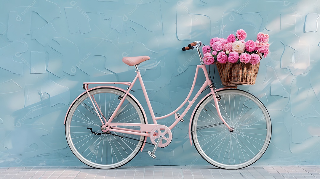 Flores em cesta de uma bicicleta