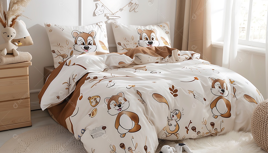 Conjunto de cama infantil com tema de cachorrinhos
