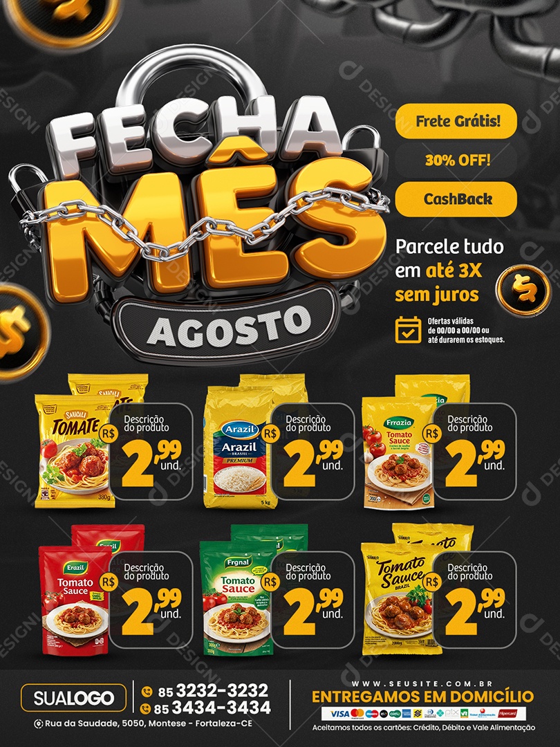 Tabloide Fecha Mês Agosto Supermercado Parcele Tudo Social Media PSD Editável