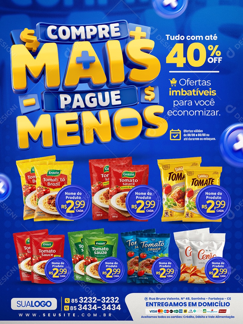 Tabloide Supermercado Compre Mais Pague Menos Tudo com Até 40% Off Social Media PSD Editável