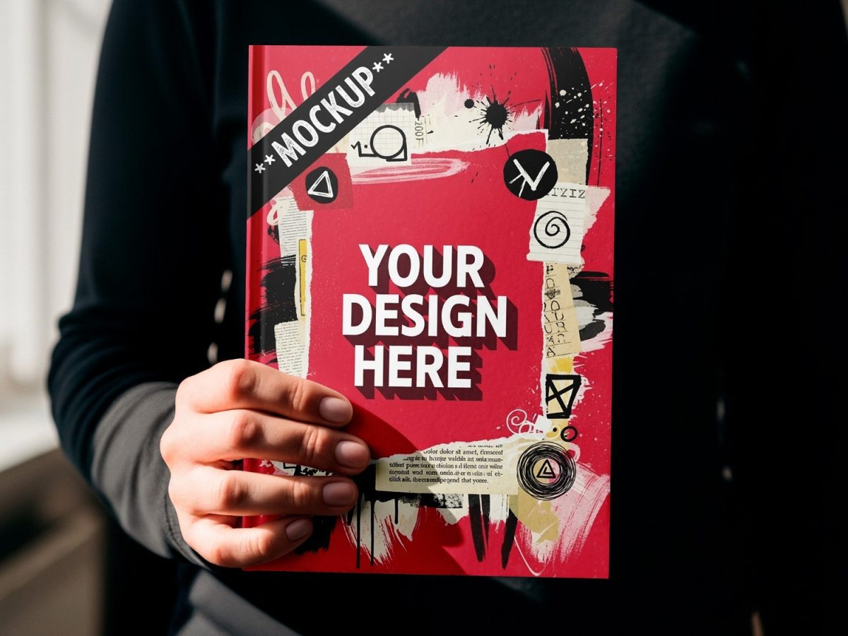 Mockup Livro Pessoal Sua Arte Aqui Capa Vermelha PSD Editável