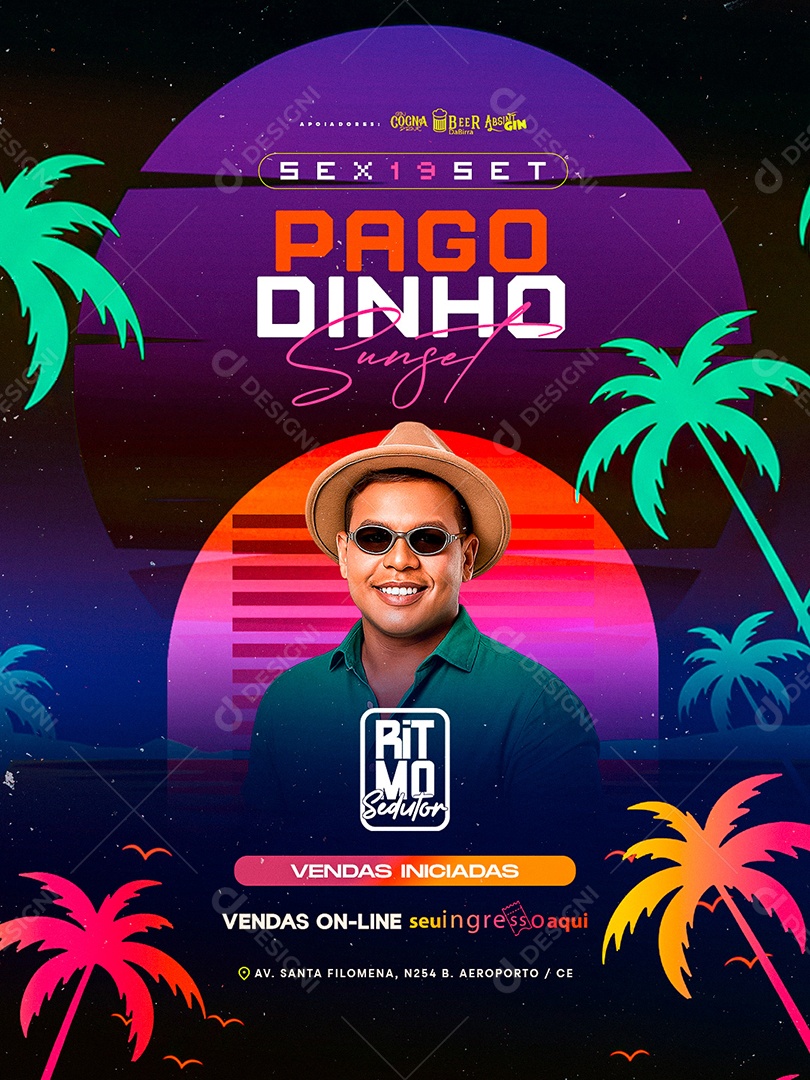 Flyer Pagodinho Sunset Ritmo Sedutor Social Media PSD Editável