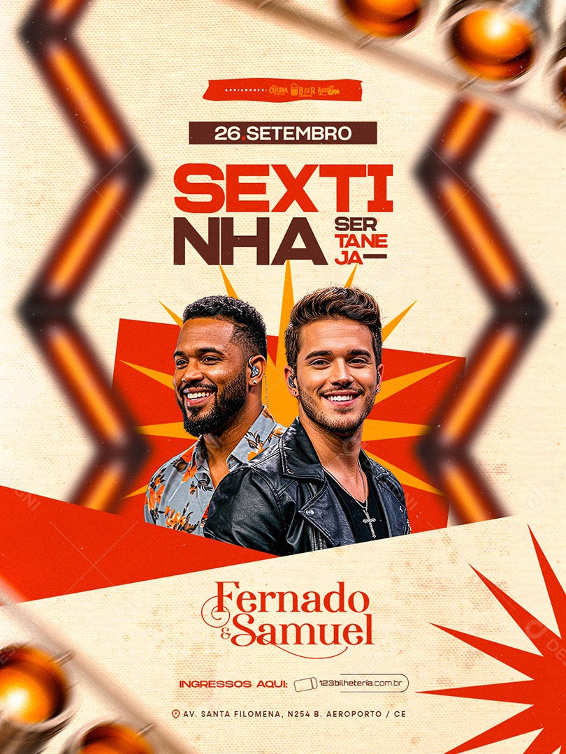 Flyer Sextinha Sertaneja Fernado e Samuel Social Media PSD Editável