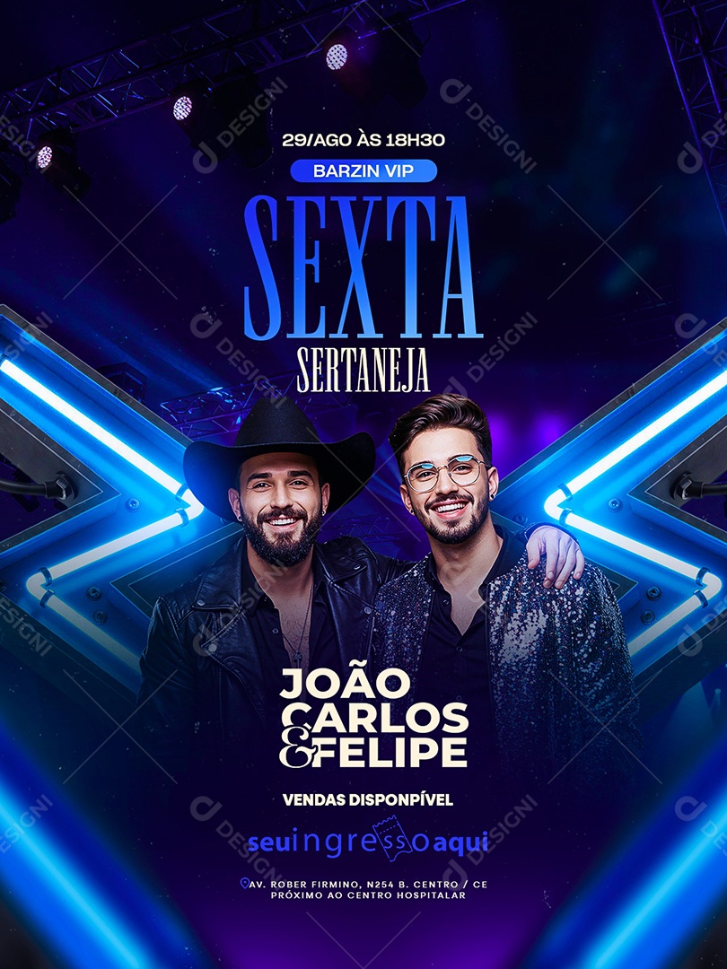 Flyer Barzin Vip Sexta Sertaneja Social Media PSD Editável