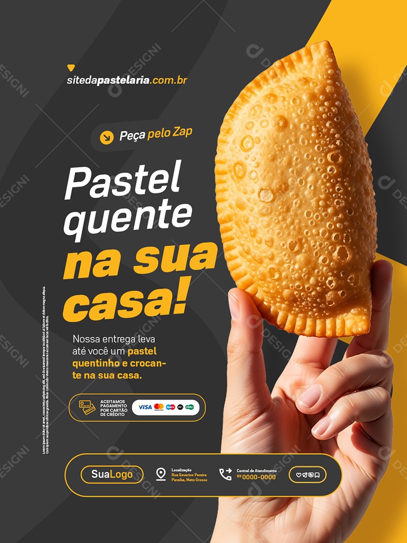 Pastelaria Pastel Quente na Sua Casa Social Media PSD Editável