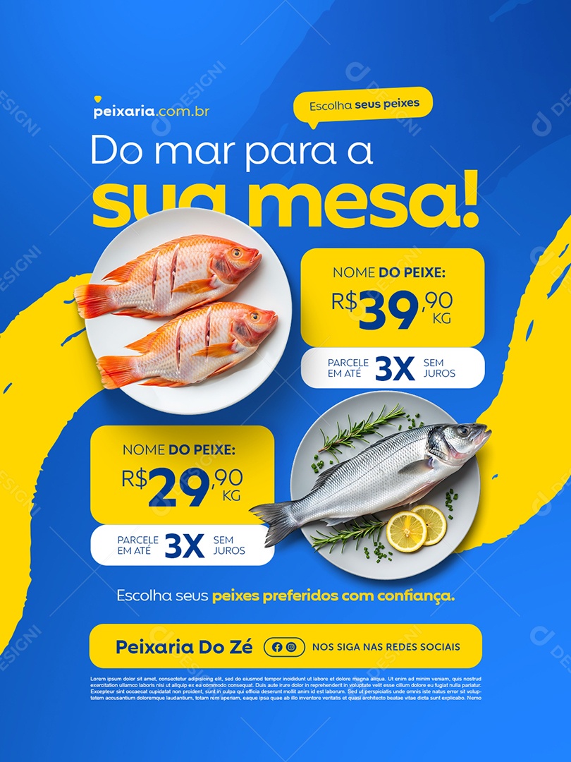 Peixaria do Mar para a Sua Mesa Social Media PSD Editável