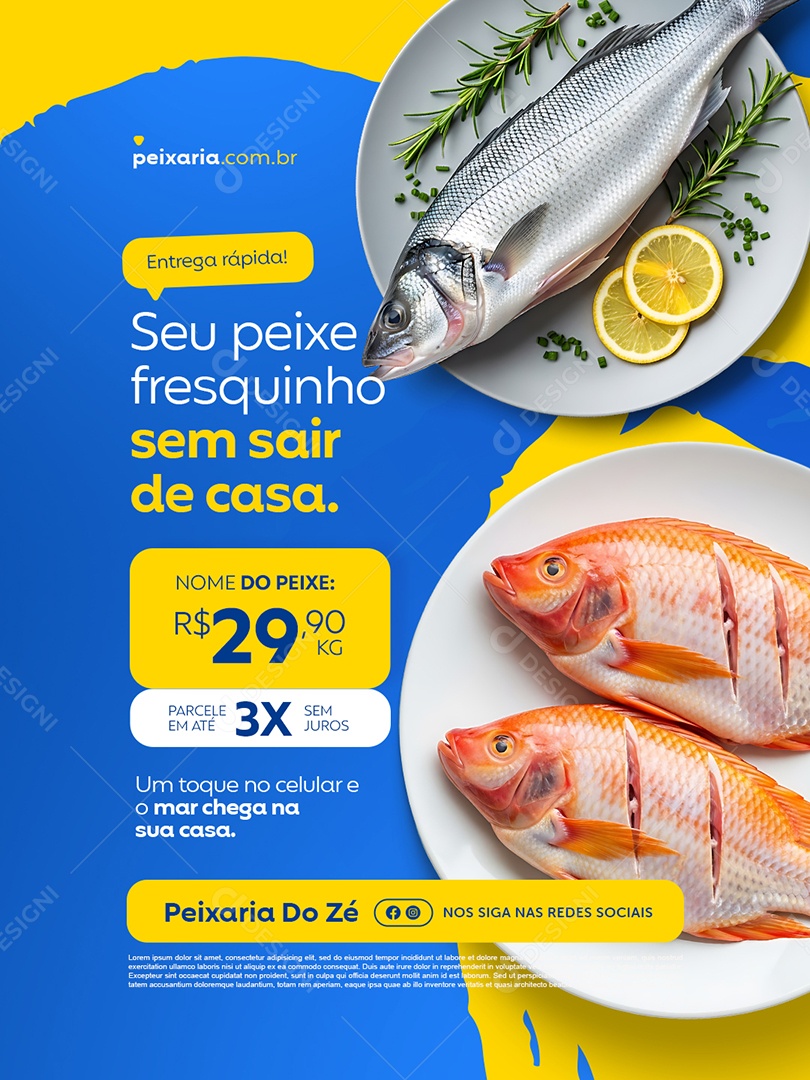 Peixaria Seu Peixe Fresquinho Sem Sair de Casa Social Media PSD Editável