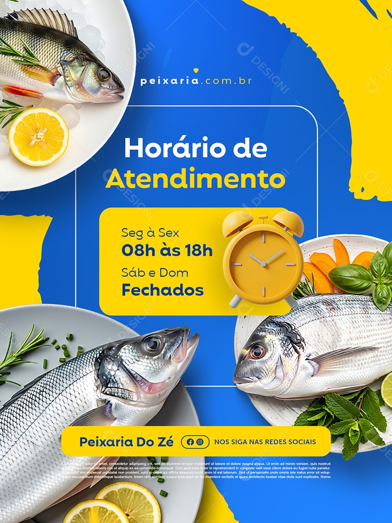 Peixaria Horário de Atendimento Social Media PSD Editável