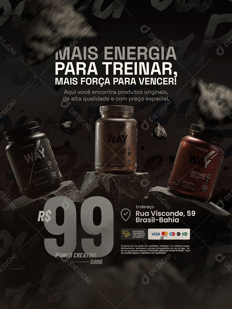 Suplementos Mais Energia para Treinar Social Media PSD Editável