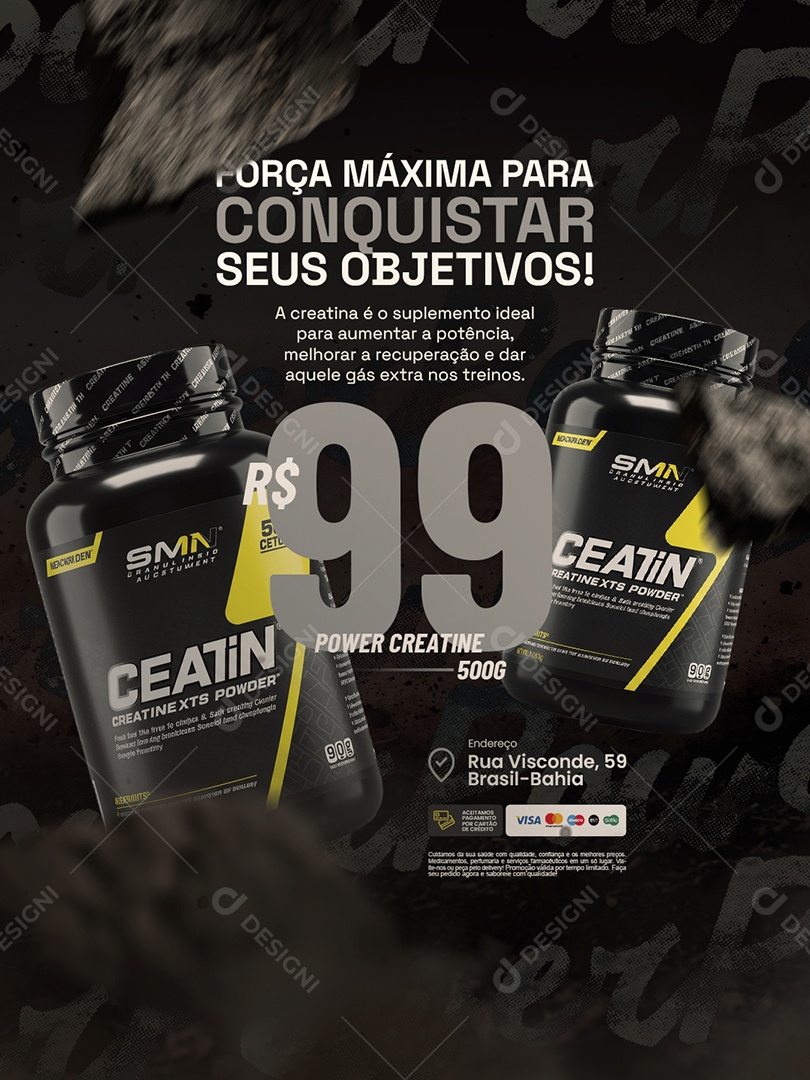 Suplementos Força Máxima para Conquistar Seus Objetivos Social Media PSD Editável