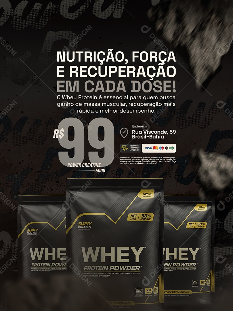 Suplementos Nutrição Força em Cada Dose Social Media PSD Editável