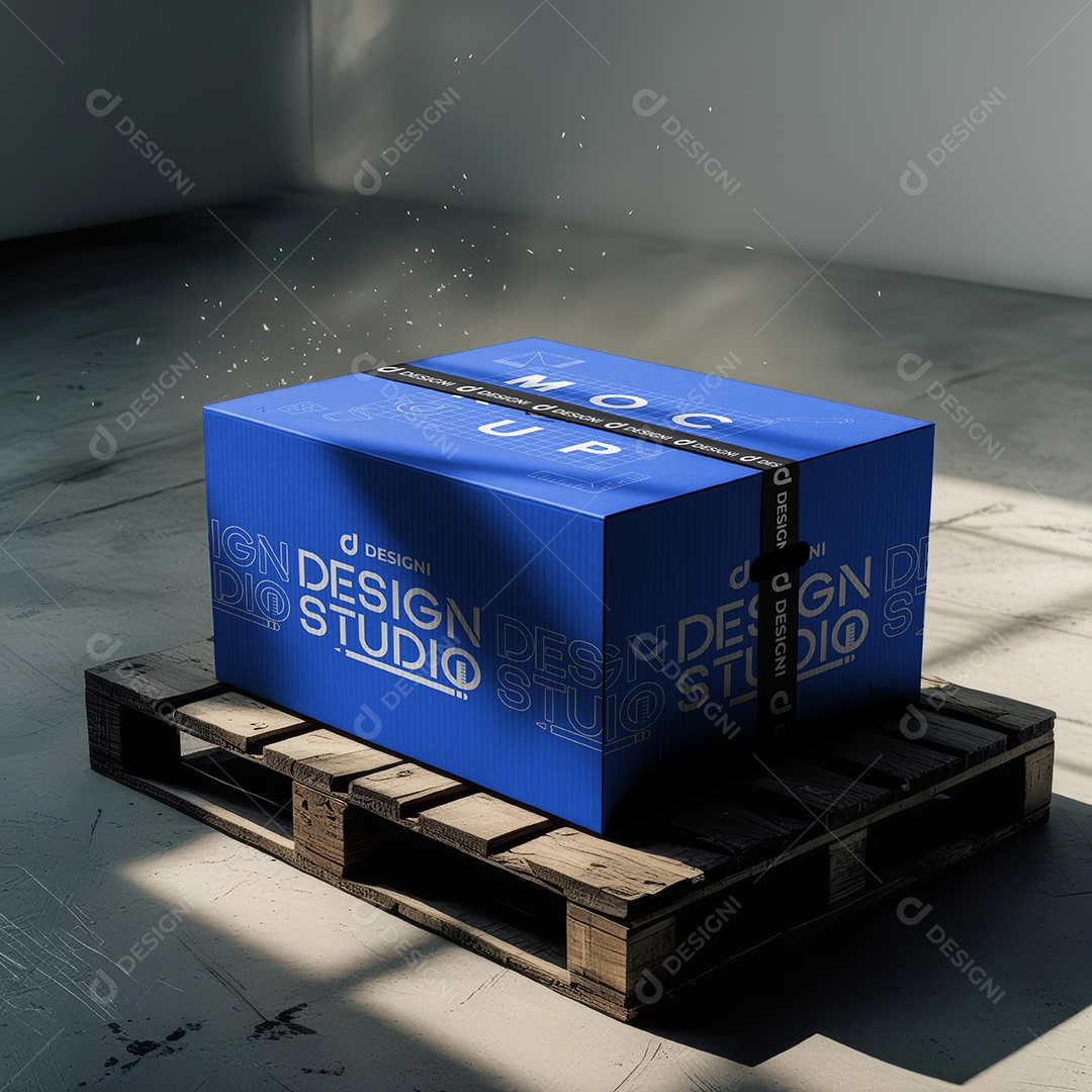 Mockup Caixa de Papelão Retangular no Galpão PSD Editável