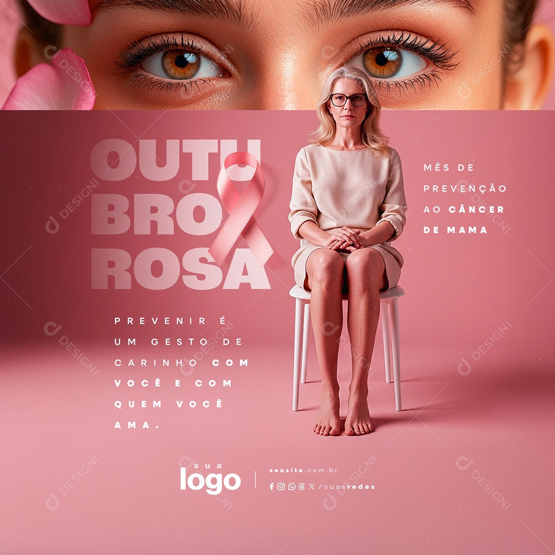 Outubro Rosa Prevenir é Um Gesto de Carinho Social Media PSD Editável