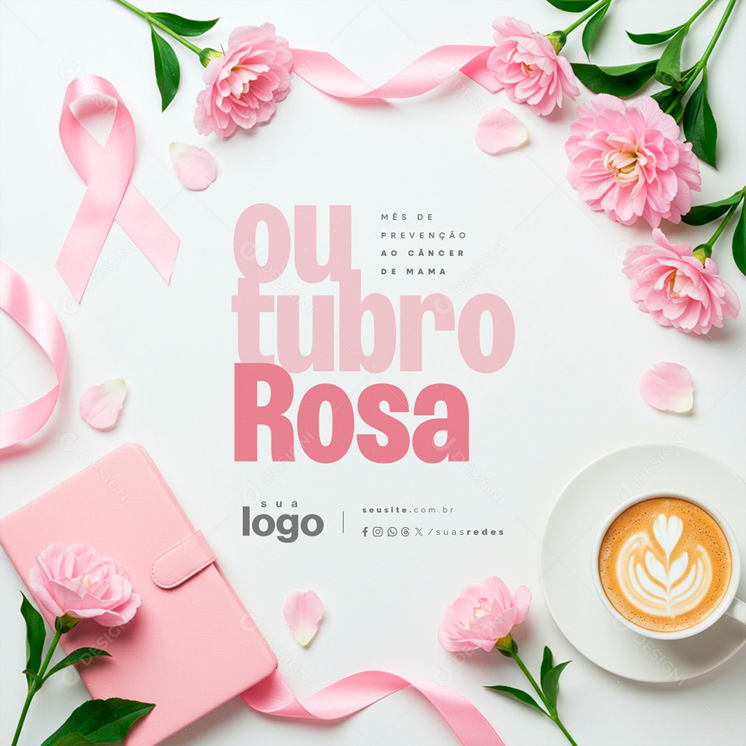 Outubro Rosa Mês de Prevenção ao Câncer de Mama Social Media PSD Editável