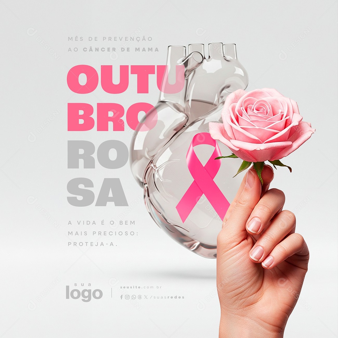 Outubro Rosa Mês de Prevenção ao Câncer de Mama Social Media PSD Editável