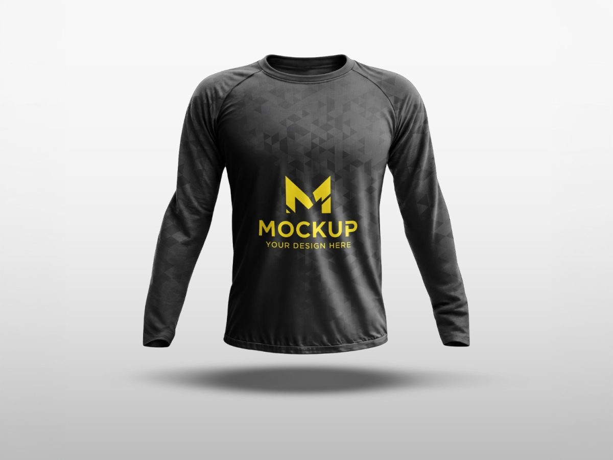 Camisa Esportiva Masculina Manga Longa Preta Mockup PSD Editável