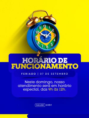 Dia da Independência do Brasil Hórrido de Funcionamento Social Media PSD Editável