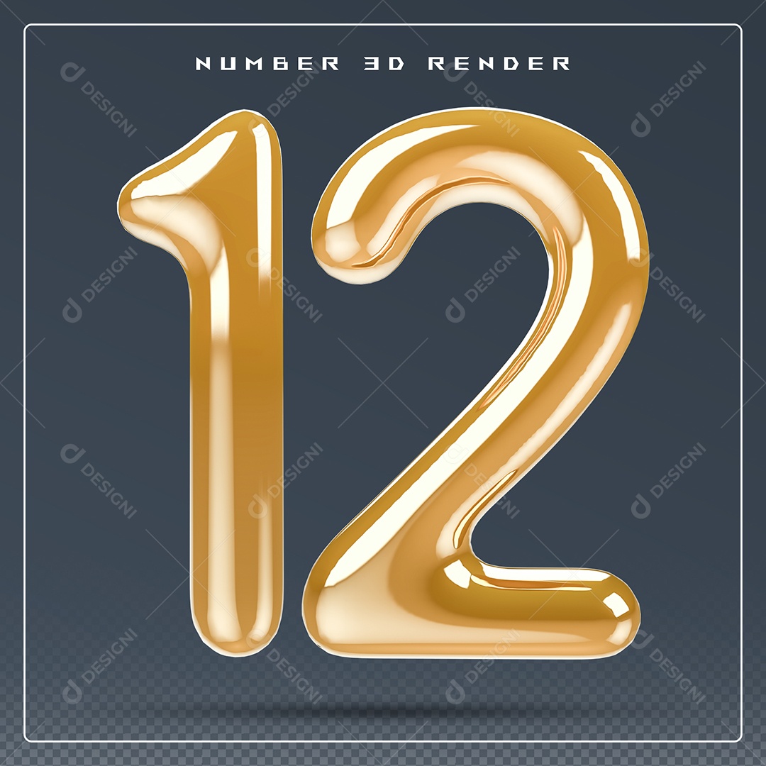 Elemento 3D Número 12 Dourado para Composição PSD