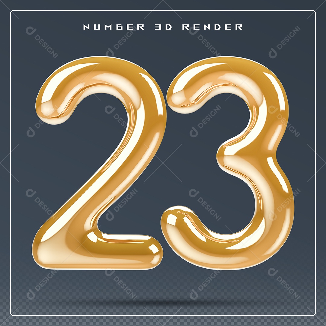 Elemento 3D Número 23 Dourado para Composição PSD
