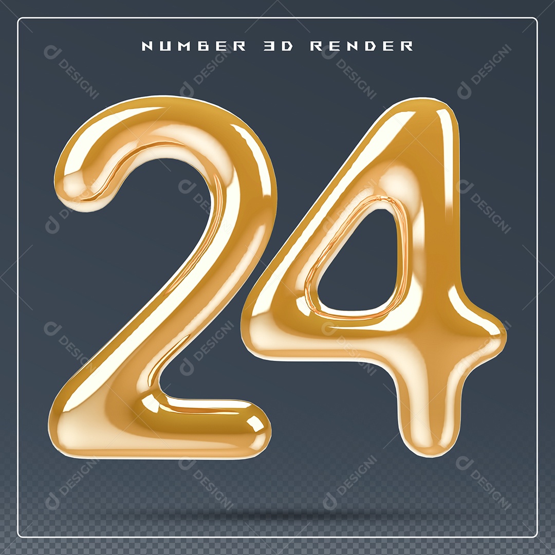 Elemento 3D Número 24 Dourado para Composição PSD