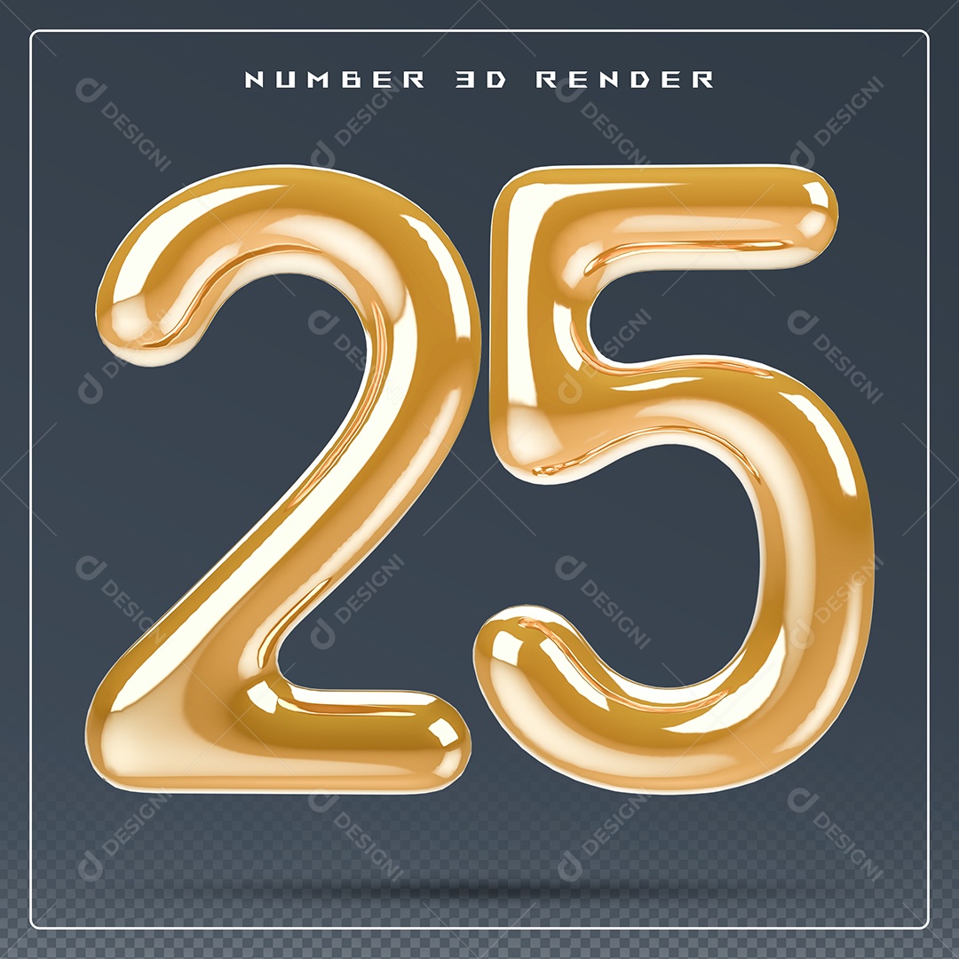 Elemento 3D Número 25 Dourado para Composição PSD