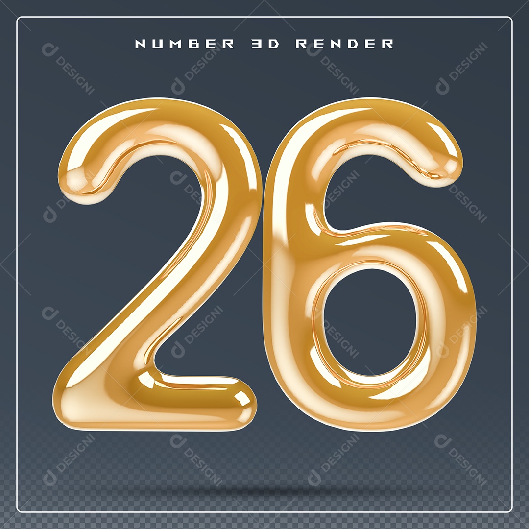 Elemento 3D Número 26 Dourado para Composição PSD