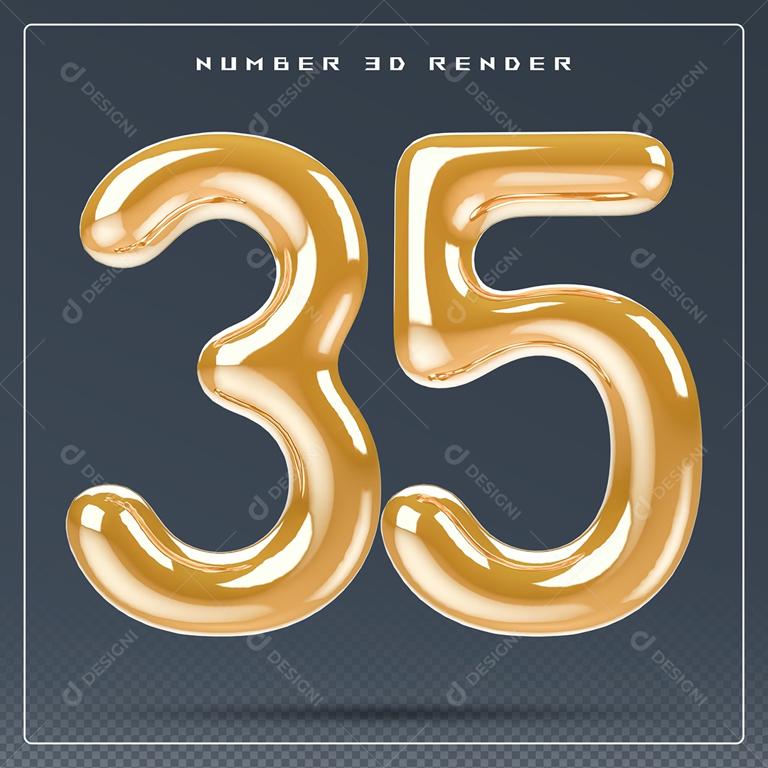 Elemento 3D Número 35 Dourado para Composição PSD