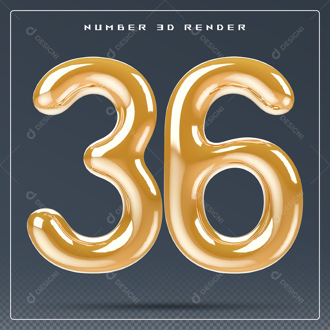 Elemento 3D Número 36 Dourado para Composição PSD