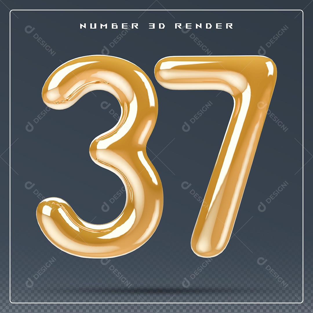 Elemento 3D Número 37 Dourado para Composição PSD