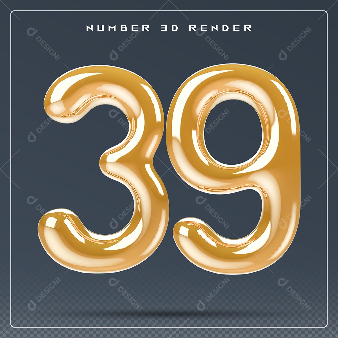 Elemento 3D Número 39 Dourado para Composição PSD
