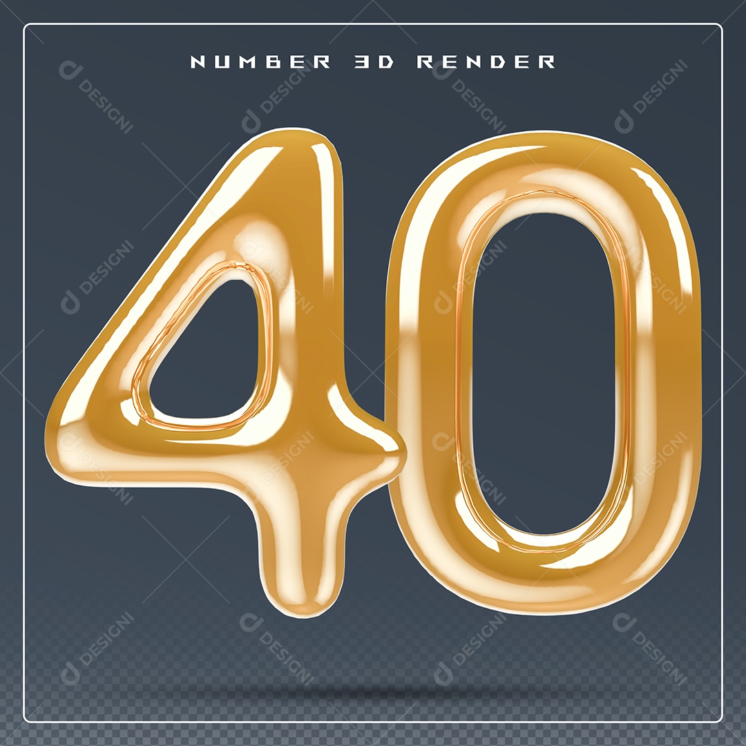 Elemento 3D Número 40 Dourado para Composição PSD