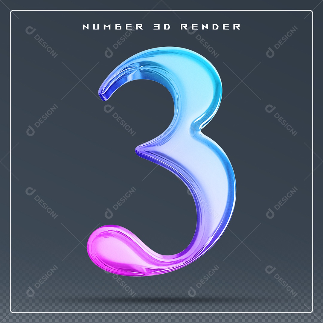 Elemento 3D Número 3 Colorido para Composição PSD