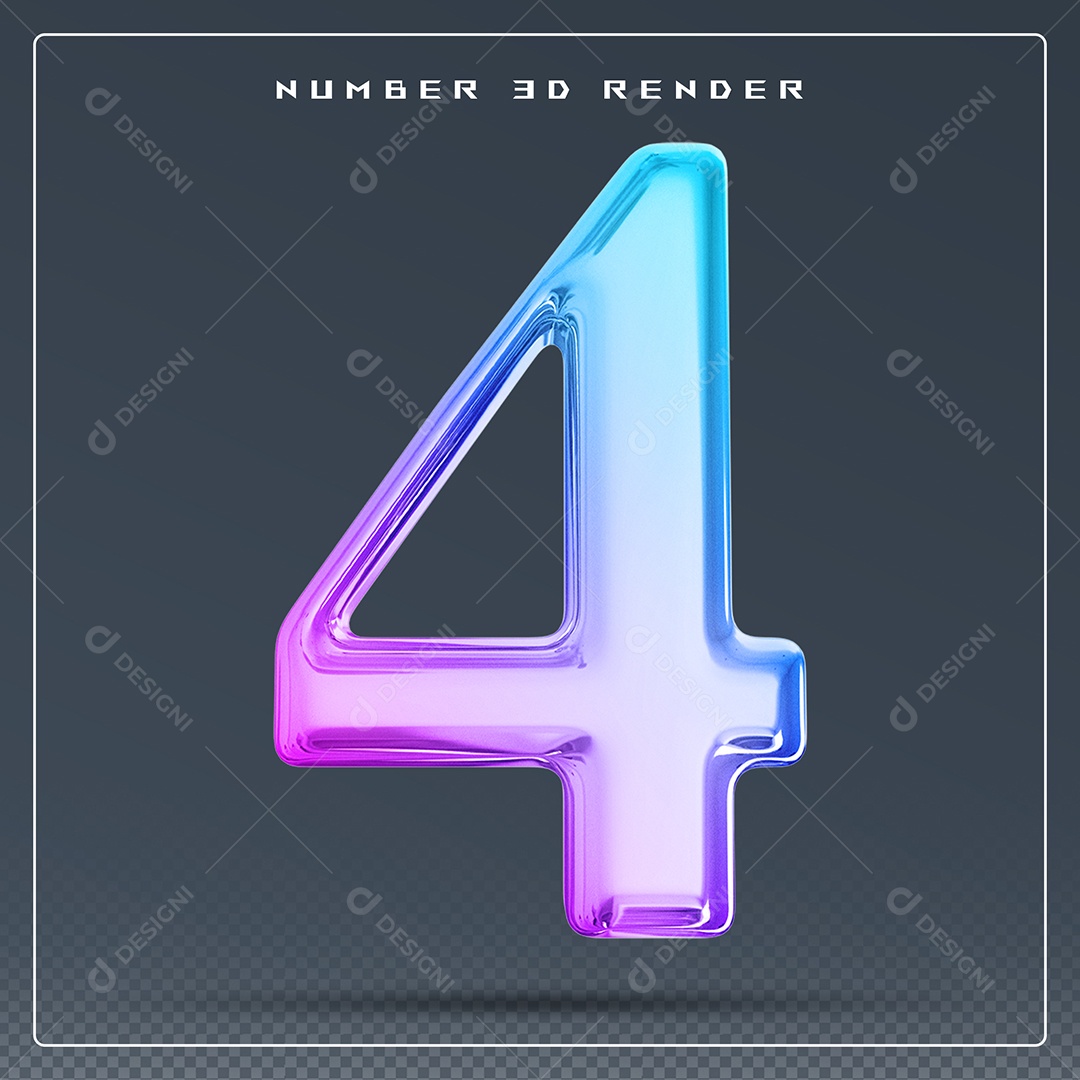 Elemento 3D Número 4 Colorido para Composição PSD