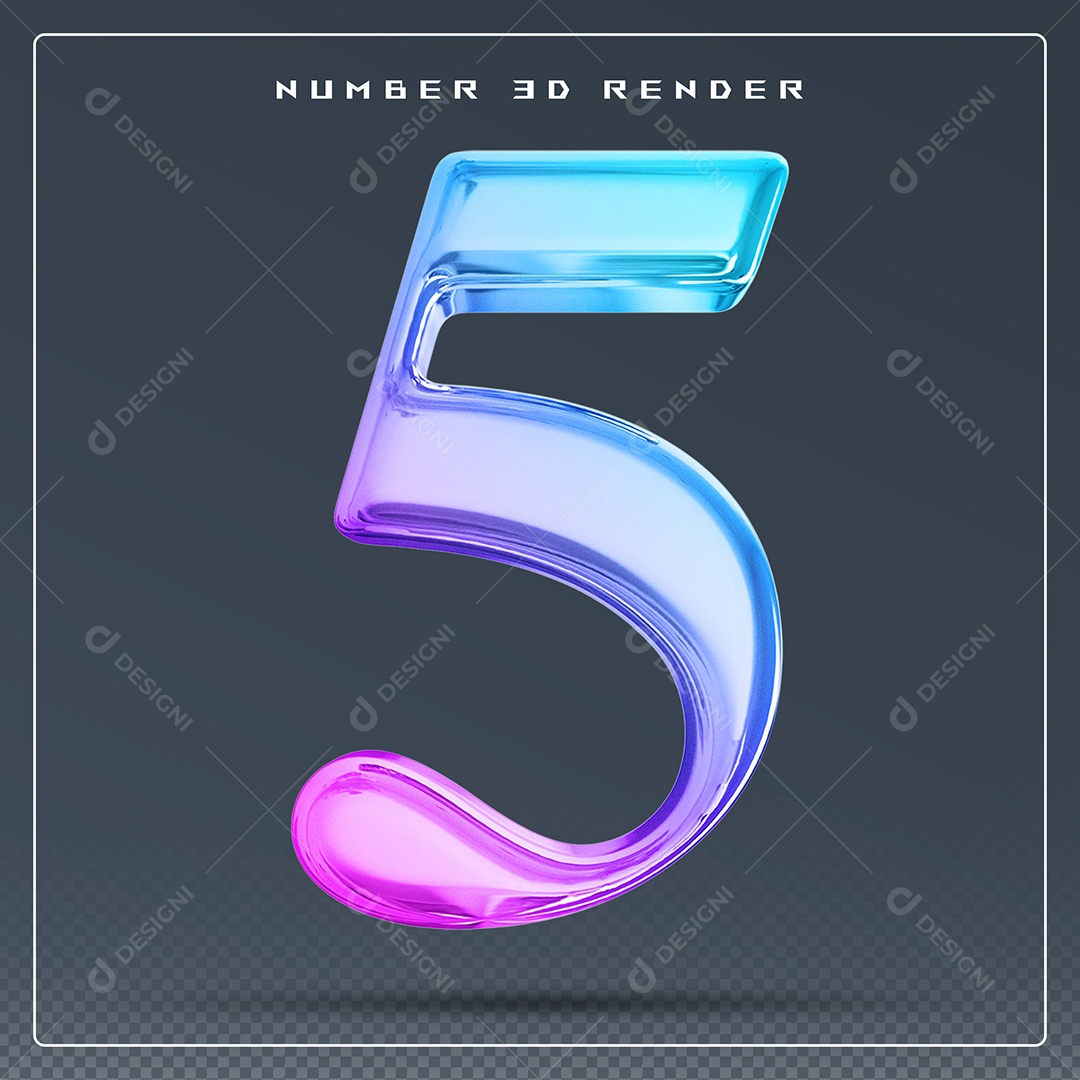 Elemento 3D Número 5 Colorido para Composição PSD