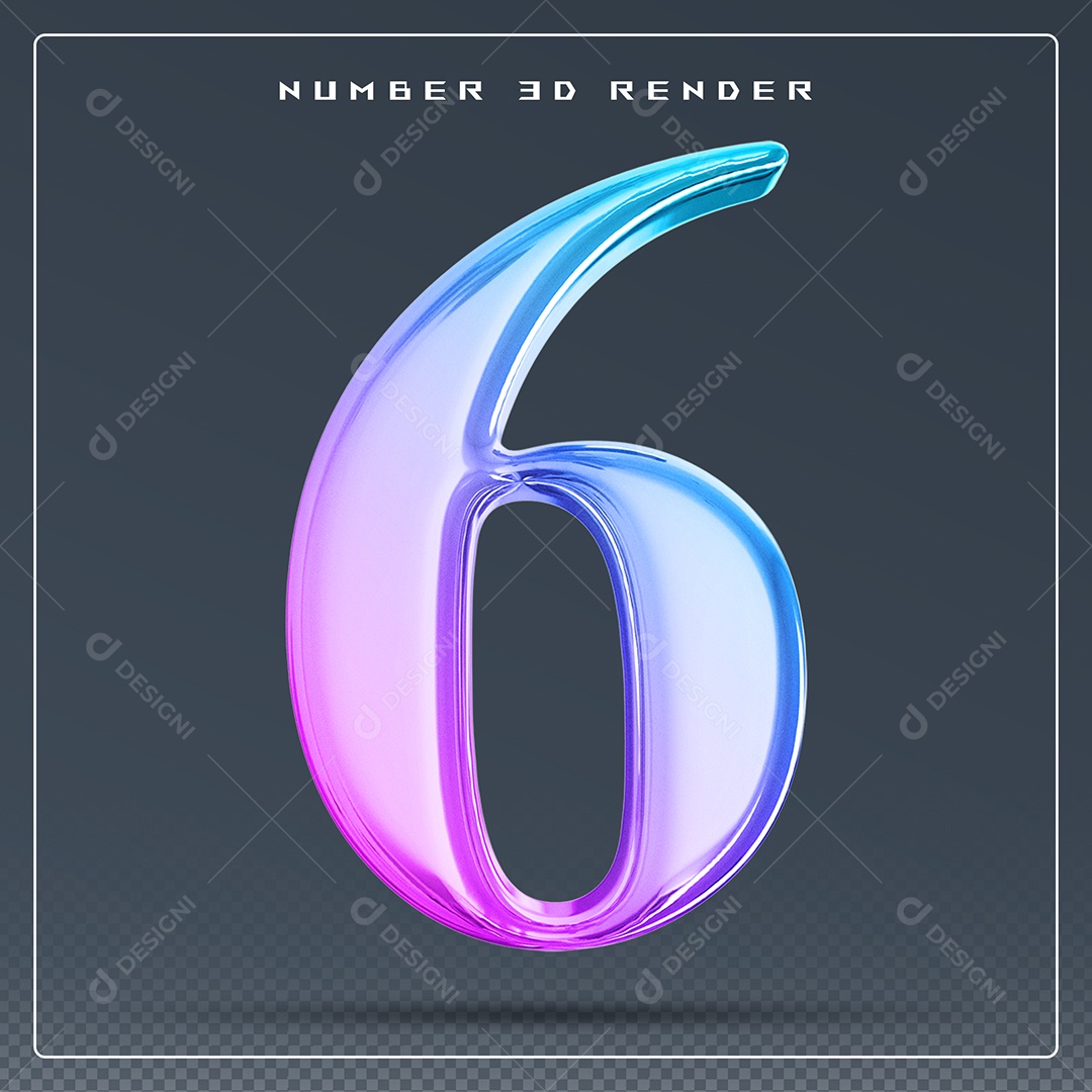 Elemento 3D Número 6 Colorido para Composição PSD
