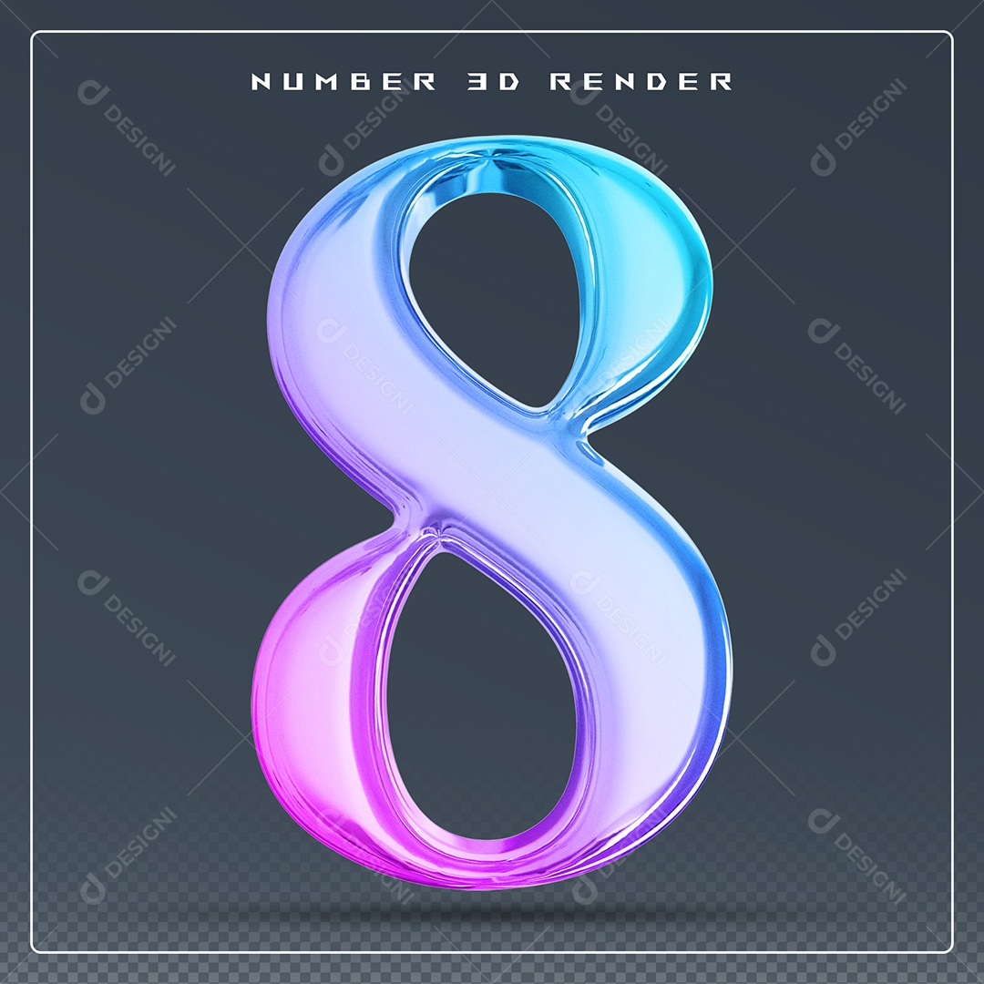 Elemento 3D Número 8 Colorido para Composição PSD