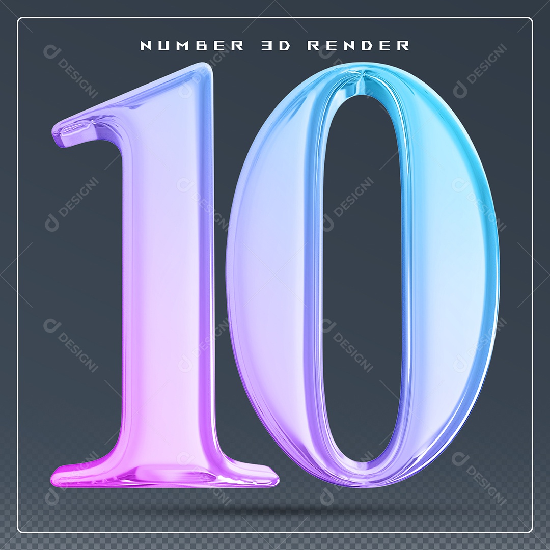 Elemento 3D Número 10 Colorido para Composição PSD