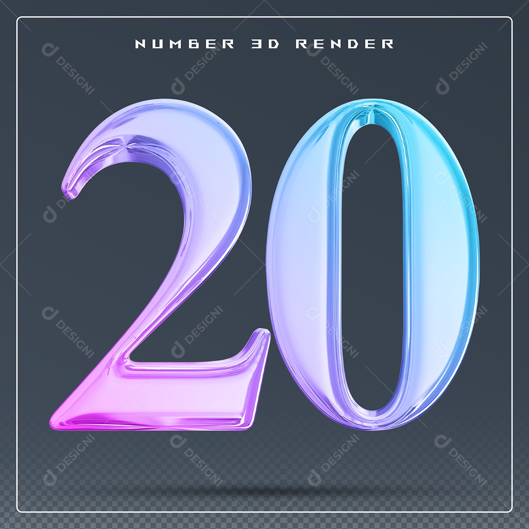 Elemento 3D Número 20 Colorido para Composição PSD