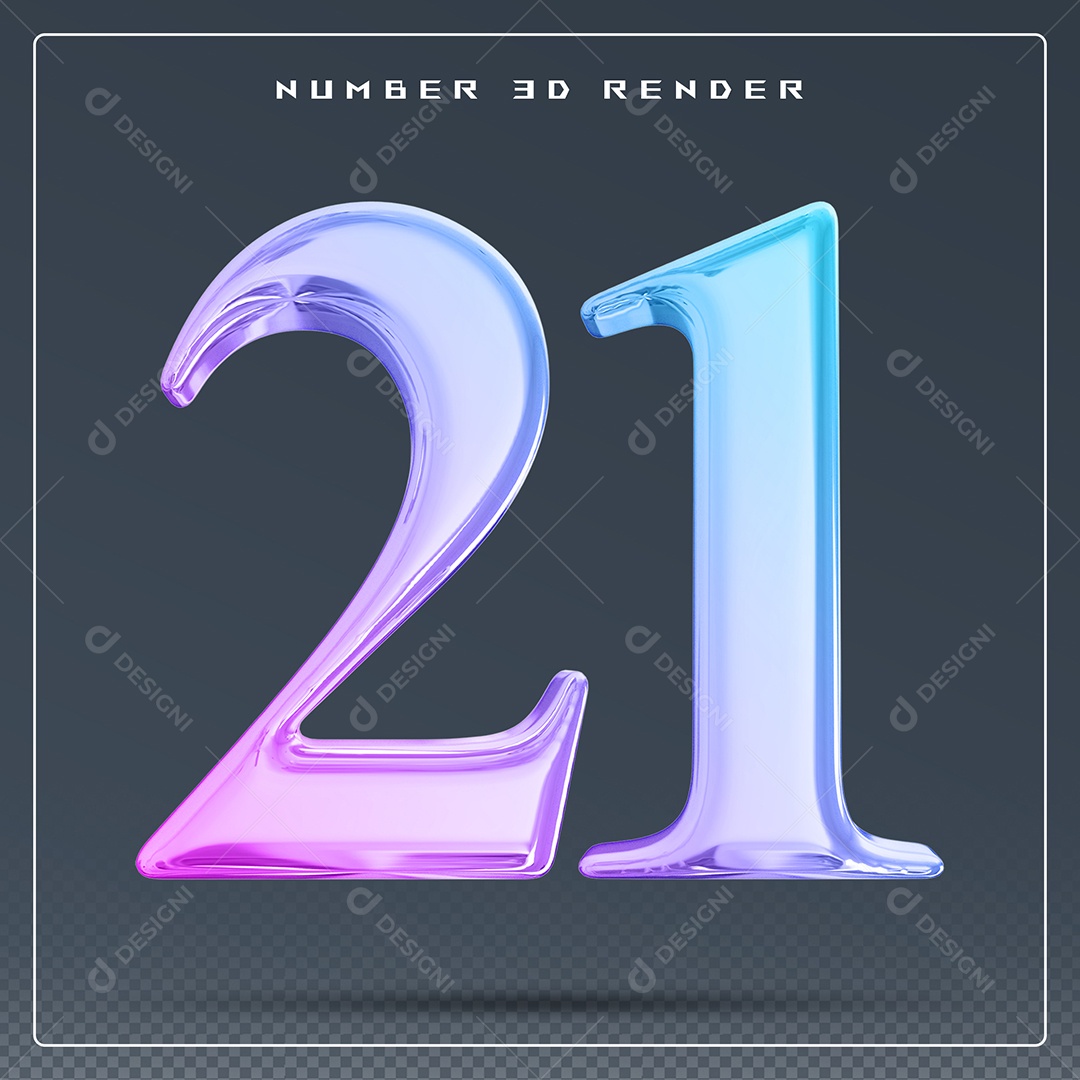 Elemento 3D Número 21 Colorido para Composição PSD