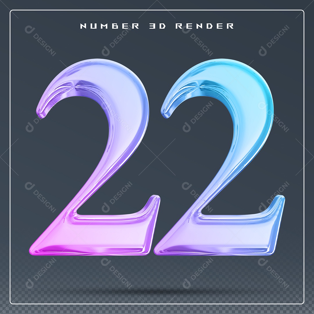 Elemento 3D Número 22 Colorido para Composição PSD
