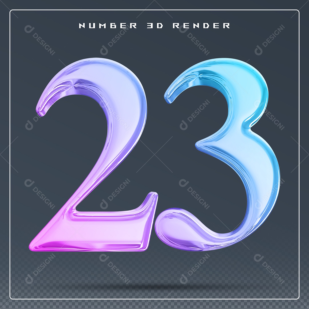 Elemento 3D Número 23 Colorido para Composição PSD
