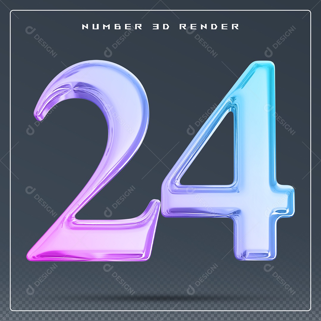 Elemento 3D Número 24 Colorido para Composição PSD